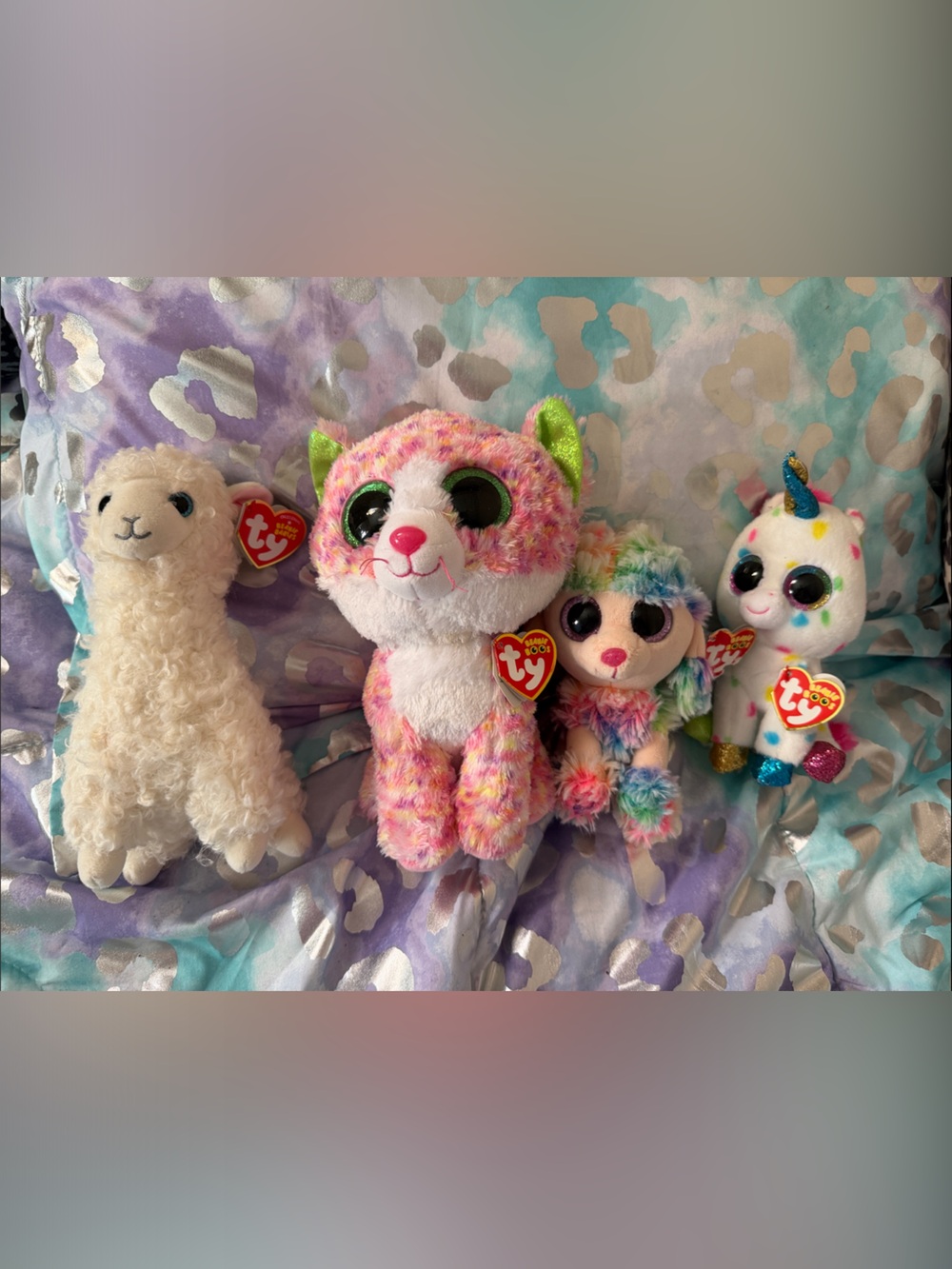 Ty Plush Rainbow Multicolor Small Pets Set - White, Pink, Green, Blue